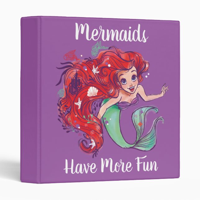 Classeur Hair Princesse Ariel aquarelle décorée (Devant/Côté)