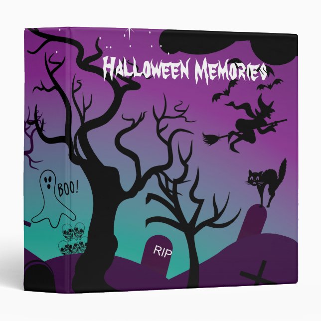 Classeur Halloween noir, violet, turquoise (Devant/Côté)