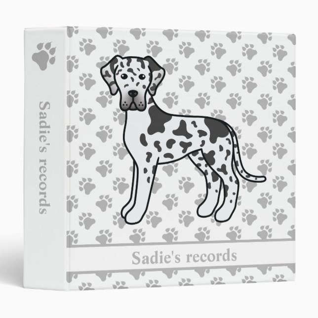 Classeur Harlequin Great Dane mignon Dessin et texte (Devant/Côté)