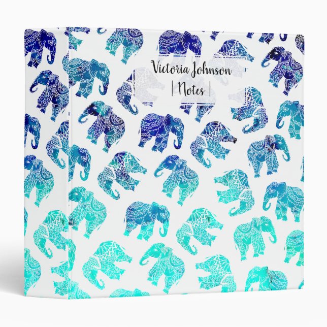 Classeur Héléphants de mandala turquoise de Boho (Devant/Côté)