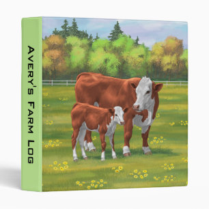 Classeur Hereford Cow & Cute Calf dans les pâturages d'été