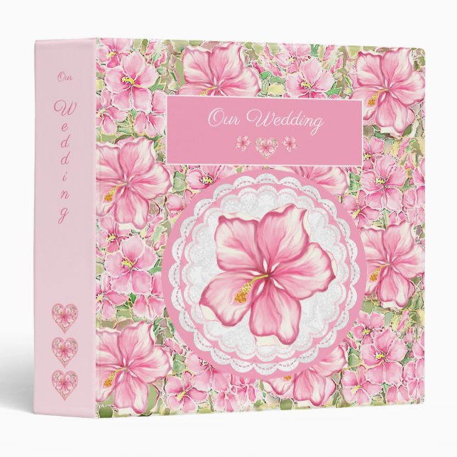 Classeur Hibiscus & dentelle PINK (Devant/Côté)