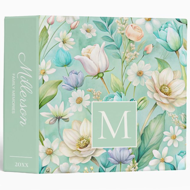 Classeur Histoires de famille Scrapbook Mint Vert Blanc Flo (Devant/Côté)