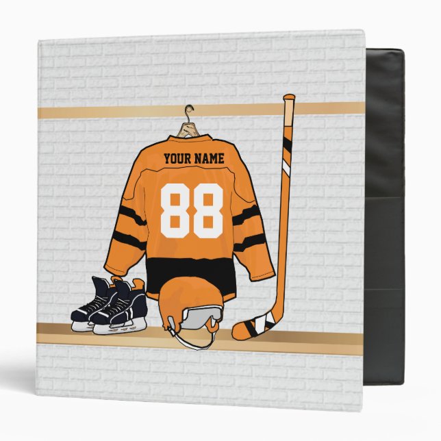 Classeur Hockey orange, blanc et noir personnalisé (Devant/Intérieur)