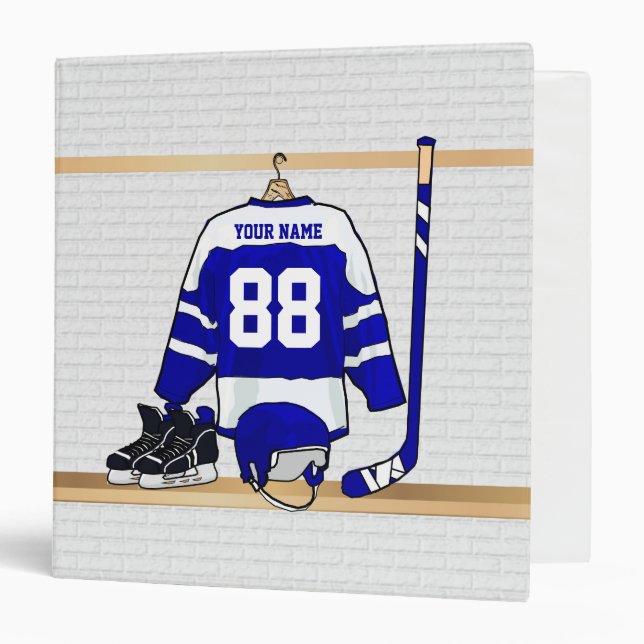 Classeur Hockey sur glace bleu et blanc personnalisé Jersey (Devant/Intérieur)