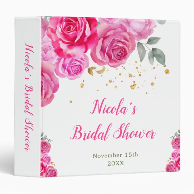 Classeur Hot Pink Floral Bridal Shower Photo Album (Devant/Côté)