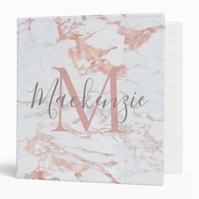 Classeur Huile Rose de luxe | Monogramme de marbre (Devant/Intérieur)