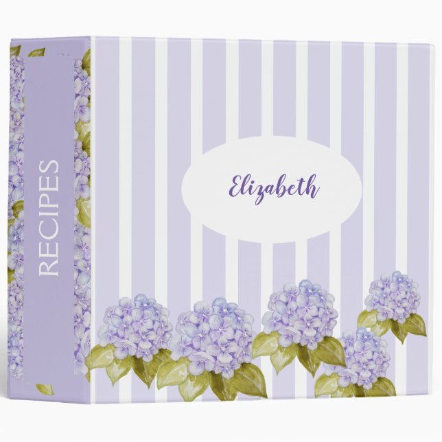 Classeur Hydrangea Teintes De Violet Monogrammé (Devant/Côté)