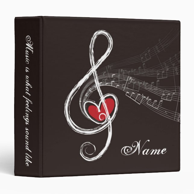 Classeur I HEART MUSIC Treble Clef Black Personnalisé (Devant/Côté)