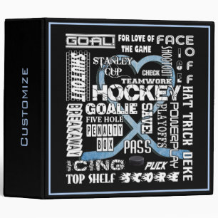 Classeur Ice Blue Heart Hockey Mots White Logo