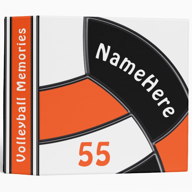 Classeur Idées cadeaux de volley-ball orange, blanc et noir (Devant/Côté)
