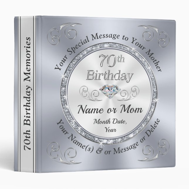 Classeur Idées cadeaux pour les femmes de 70e anniversaire, (Devant/Côté)