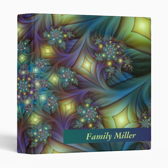 Classeur Illuminé bleu violet moderne Fractal Art Nom (Devant/Côté)