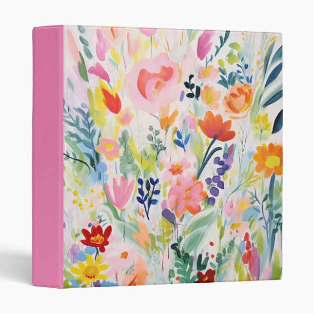 Classeur Illustration Abstraite de fleurs colorées (Devant/Côté)