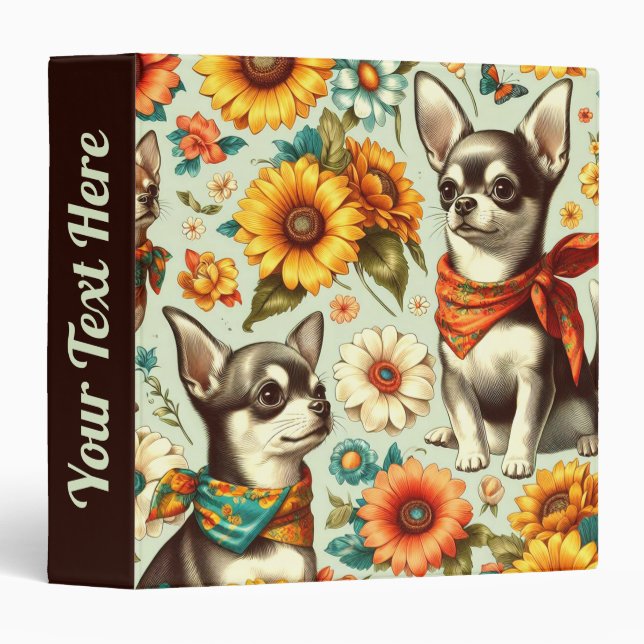 Classeur Illustration de Cute Retro Chihuahua (Devant/Côté)