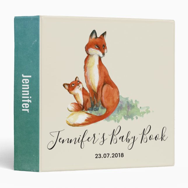 Classeur Illustration de l'aquarelle Momma Fox et Baby (Devant/Côté)
