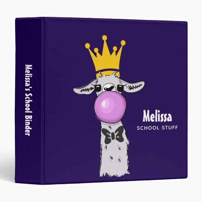 Classeur Illustration drôle de lama soufflant une bulle ros (Devant/Côté)