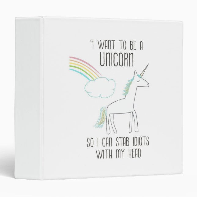 Classeur Illustration drôle Unicorne avec dire (Devant/Côté)