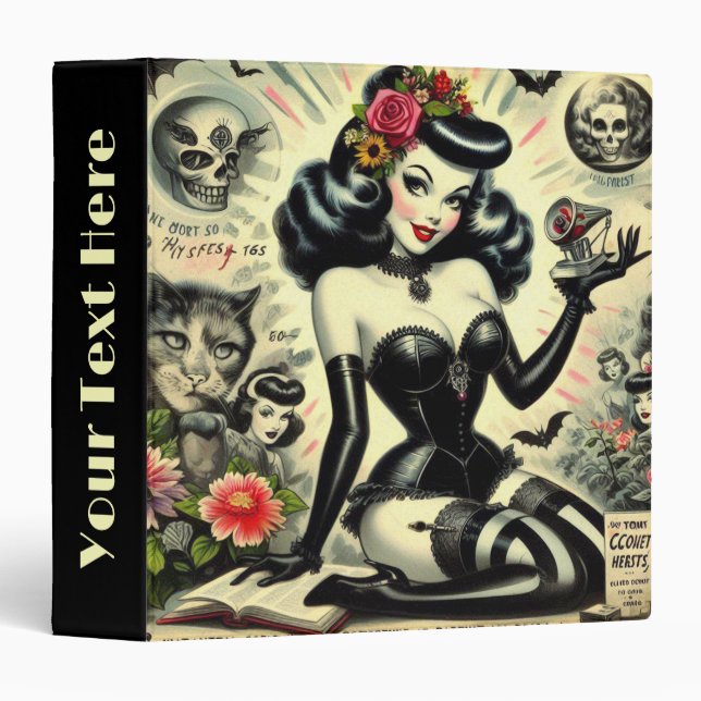 Classeur Illustration vintage Goth Girl (Devant/Côté)