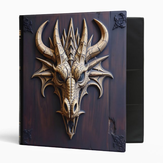 Classeur Imaginaire Dragon Head Faux Bois et cuir (Devant/intérieur)