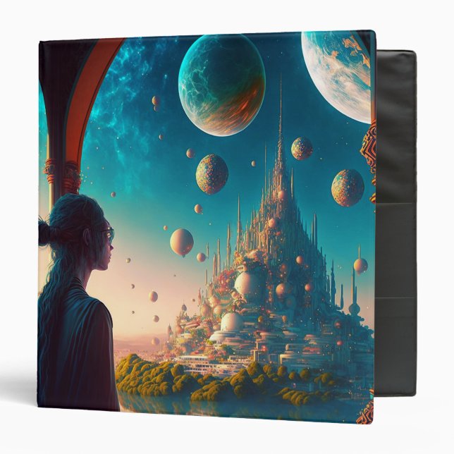 Classeur Imaginaire futuriste Château Paysage 3 Ring Classe (Devant/Intérieur)
