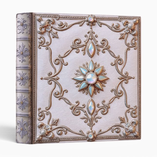 Classeur Imaginaire Rococo en cuir rose bijou or (Devant/Côté)