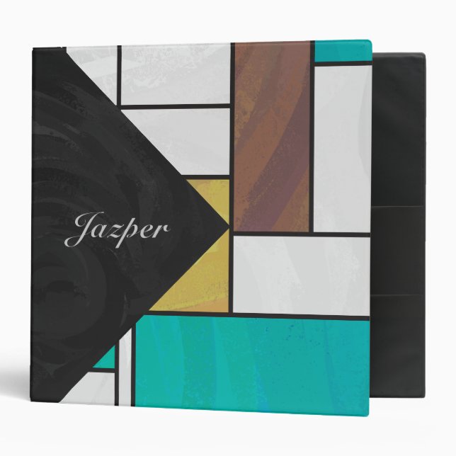 Classeur Impression Brown jaune Turquoise Mondrial (Devant/intérieur)