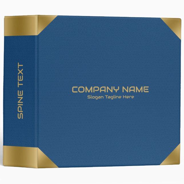Classeur Impression en cuir bleu avec accents or (Devant/Côté)