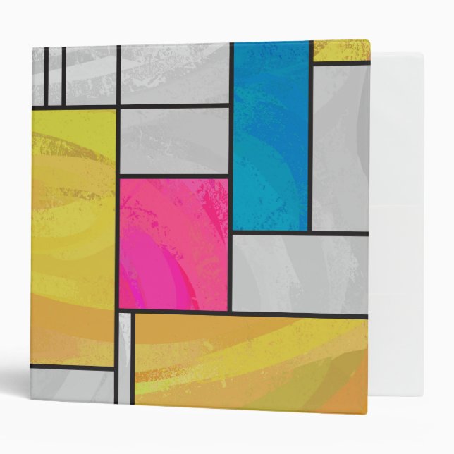 Classeur Impression jaune rose bleu Mondrian (Devant/intérieur)