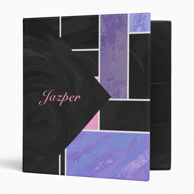 Classeur Impression noire violet mondriaque (Devant/intérieur)
