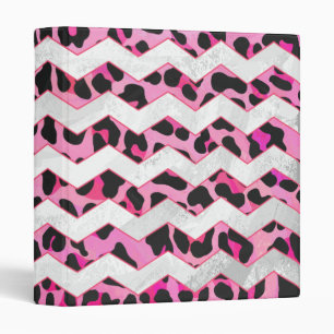 Classeur Imprimé chevron noir léopard et rose vif
