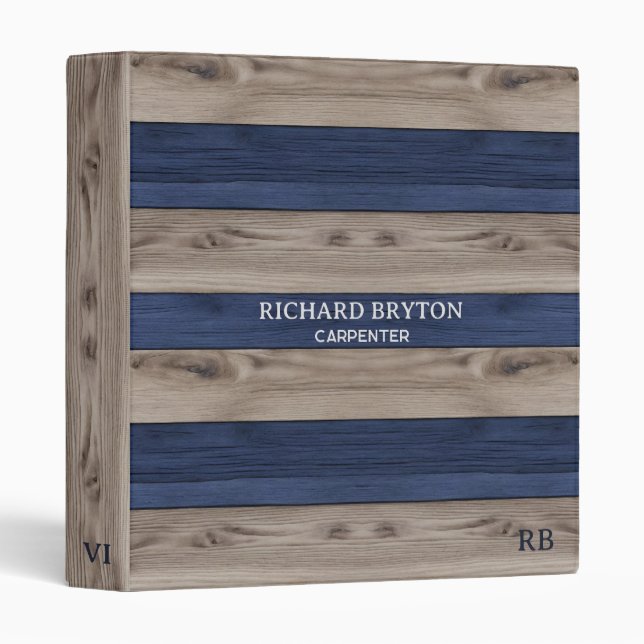 Classeur Indigo Bleu et Beige Bois (Devant/Côté)