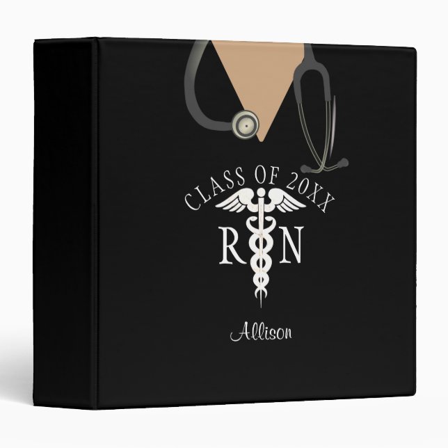 Classeur Infirmière Graduation Black Scrub Top Fun Personna (Devant/Côté)
