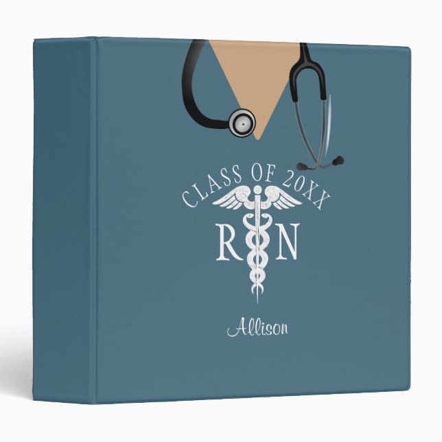 Classeur Infirmière Graduation Blue Scrub Top Fun Personnal (Devant/Côté)