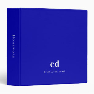 Classeur Initiales de monogramme blanc bleu royal nom