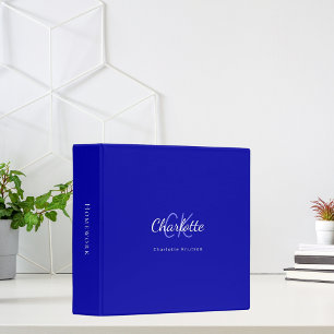 Classeur Initiales de monogramme blanc bleu royal nom