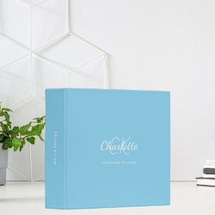 Classeur Initiales de monogramme bleu ciel nom