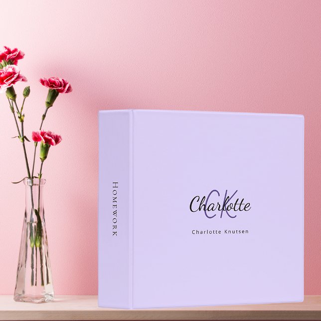 Classeur Initiales de monogramme en lavande violette (Créateur téléchargé)