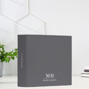 Classeur Initiales de monogramme gris charbon de bois