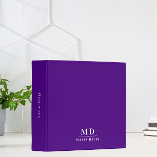 Classeur Initiales de monogramme indigo violet nom