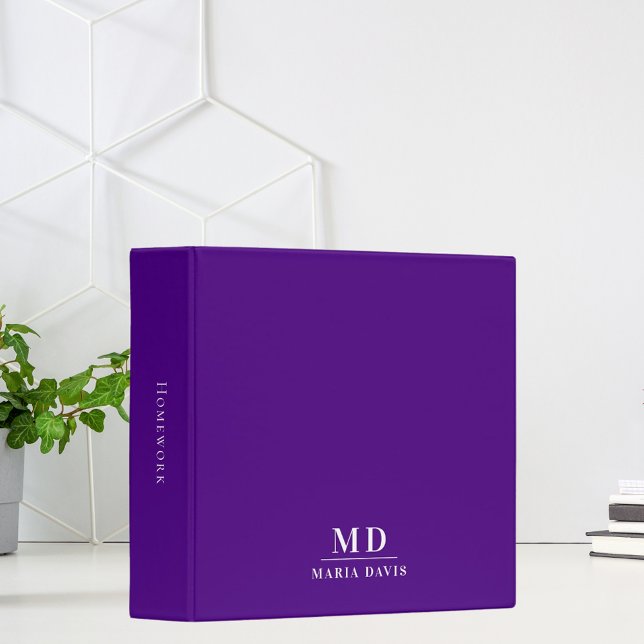 Classeur Initiales de monogramme indigo violet nom (Créateur téléchargé)