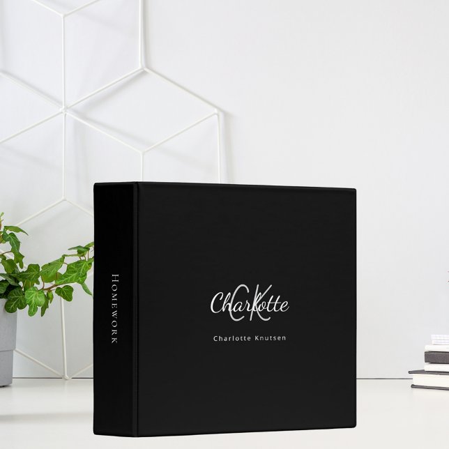 Classeur Initiales de monogramme noir blanc nom (Créateur téléchargé)