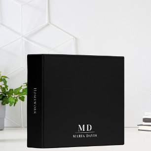 Classeur Initiales de monogramme noir blanc nom
