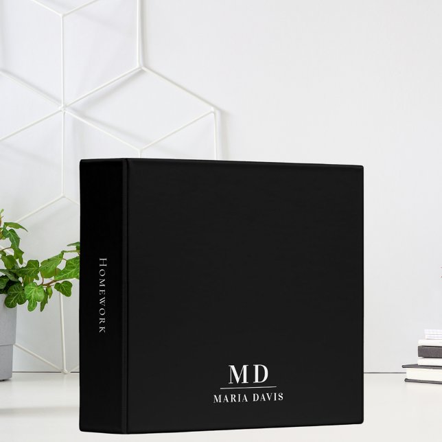 Classeur Initiales de monogramme noir blanc nom (Créateur téléchargé)