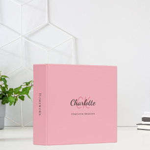 Classeur Initiales de monogramme rose clair nom