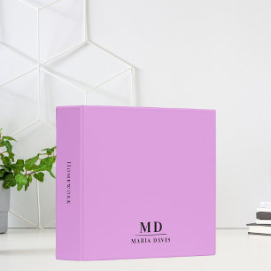 Classeur Initiales de monogramme rose lilas nom