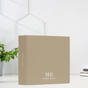 Classeur Initiales de monogramme taupe beige nom