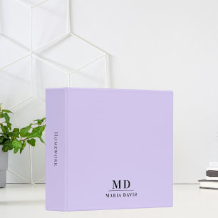 Classeur Initiales de monogramme violet lavande nom