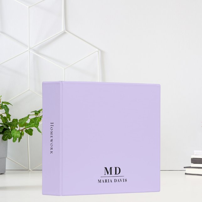 Classeur Initiales de monogramme violet lavande nom (Créateur téléchargé)