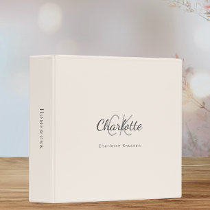 Classeur Initiales monogramme beige nom